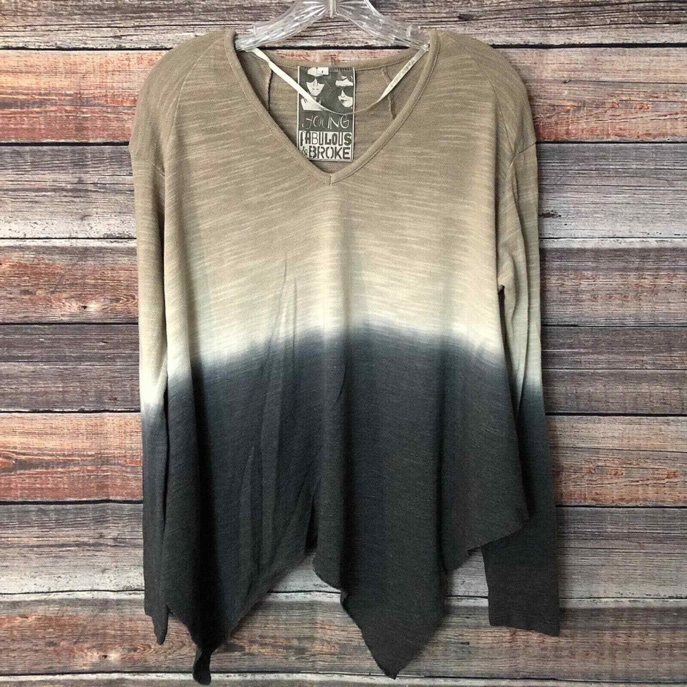 Revolve Young Fabulous & Broke Large Ombre Shark Bite V Neck Sweater